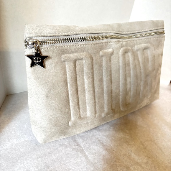 New Authentic Dior Suede Zipper Makeup Bag Gray - Picture 2 of 10